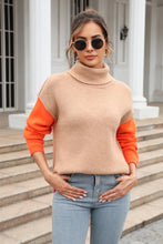 Load image into Gallery viewer, Double Take Color Block Turtleneck Slit Sweater