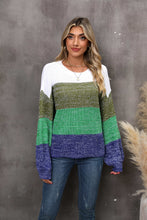 Load image into Gallery viewer, Color Block Round Neck Dropped Shoulder Sweater