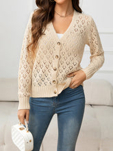 Load image into Gallery viewer, Openwork V-Neck Buttoned Knit Top