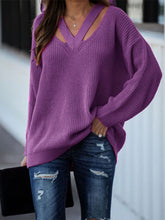 Load image into Gallery viewer, Cutout V-Neck Rib-Knit Sweater