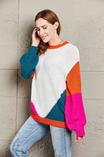 Load image into Gallery viewer, Double Take Color Block Round Neck Drop Shoulder Sweater
