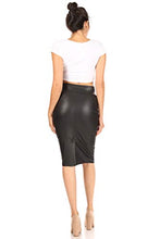 Load image into Gallery viewer, Black Leather Skirt for Women Below Knee Length Faux Leather Skirt Midi Bodycon Pencil Skirth Skirt Midi Bodycon Skirt Womens (Size XX-Large, Black Leather)