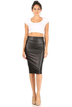 Load image into Gallery viewer, Black Leather Skirt for Women Below Knee Length Faux Leather Skirt Midi Bodycon Pencil Skirth Skirt Midi Bodycon Skirt Womens (Size XX-Large, Black Leather)