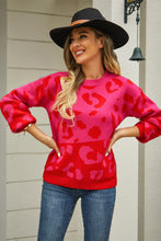 Load image into Gallery viewer, Woven Right Leopard Round Neck Dropped Shoulder Sweater