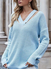 Load image into Gallery viewer, Cutout V-Neck Rib-Knit Sweater