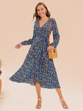 Load image into Gallery viewer, Printed Surplice Long Sleeve Dress