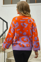 Load image into Gallery viewer, Woven Right Leopard Round Neck Dropped Shoulder Sweater