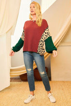 Load image into Gallery viewer, Leopard Color Block Waffle-Knit Blouse