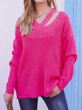 Load image into Gallery viewer, Cutout V-Neck Rib-Knit Sweater