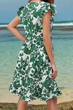 Load image into Gallery viewer, Ruffled Printed V-Neck Cap Sleeve Dress
