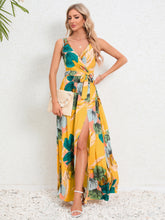 Load image into Gallery viewer, Slit Tied Printed Surplice Dress