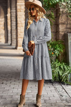 Load image into Gallery viewer, Collared Neck Long Sleeve Midi Dress