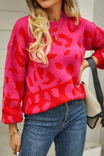 Load image into Gallery viewer, Woven Right Leopard Round Neck Dropped Shoulder Sweater