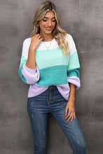 Load image into Gallery viewer, Color Block Round Neck Dropped Shoulder Sweater