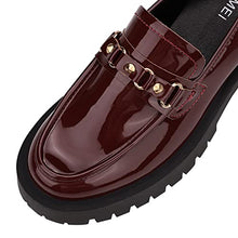 Load image into Gallery viewer, ISOMEI Women's Chunky Heel Loafers Platform Patent Leather Chunky Loafers Oxfords Shoes with Metal(Red,11)