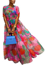 Load image into Gallery viewer, Molisry Women's Mesh Short Sleeve Floral Maxi Dress Tiered Colored Sun Dresses Wedding Party Prom Evening Dress Summer