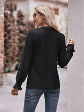 Load image into Gallery viewer, Eyelet Notched Neck Flounce Sleeve Blouse