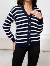 Load image into Gallery viewer, Striped Dropped Shoulder V-Neck Knit Top