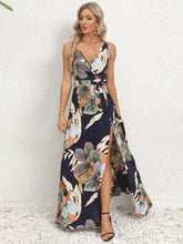 Load image into Gallery viewer, Slit Tied Printed Surplice Dress
