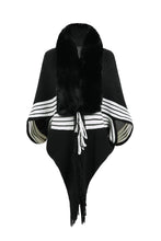 Load image into Gallery viewer, Striped Fringe Detail Long Sleeve Poncho