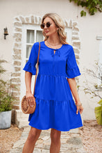 Load image into Gallery viewer, Ruffle Trim Tie Neck Flounce Sleeve Tiered Dress