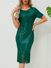 Load image into Gallery viewer, Tassel Sequin Short Sleeve Dress