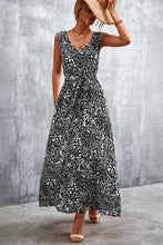Load image into Gallery viewer, Printed V-Neck Tie Waist Maxi Dress