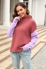 Load image into Gallery viewer, Double Take Color Block Turtleneck Slit Sweater