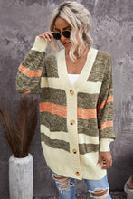 Load image into Gallery viewer, Woven Right Striped Button Down Longline Cardigan with Pockets
