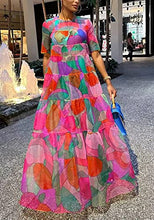 Load image into Gallery viewer, Molisry Women's Mesh Short Sleeve Floral Maxi Dress Tiered Colored Sun Dresses Wedding Party Prom Evening Dress Summer