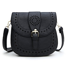 Load image into Gallery viewer, forestfish Ladie's PU Leather Vintage Hollow Bag Crossbdy Bag Shoulder Bag (Black)