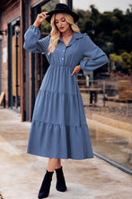 Load image into Gallery viewer, Collared Neck Long Sleeve Midi Dress