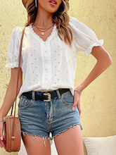 Load image into Gallery viewer, Buttoned V-Neck Flounce Sleeve Top