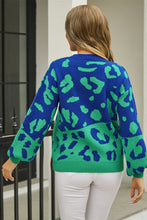 Load image into Gallery viewer, Woven Right Leopard Round Neck Dropped Shoulder Sweater