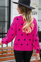 Load image into Gallery viewer, Woven Right Polka Dot Round Neck Dropped Shoulder Sweater