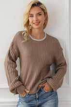 Load image into Gallery viewer, Ribbed Contrast Round Neck Slit Sweater