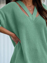 Load image into Gallery viewer, Cutout V-Neck Rib-Knit Sweater