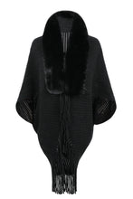 Load image into Gallery viewer, Fringe Detail Long Sleeve Ribbed Poncho