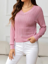 Load image into Gallery viewer, V-Neck Long Sleeve Eyelet Knit Top