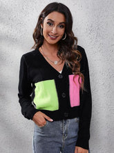 Load image into Gallery viewer, Color Block Button Up Long Sleeve Cardigan