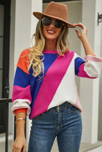 Load image into Gallery viewer, Color Block Round Neck Long Sleeve Sweater