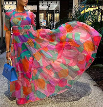 Load image into Gallery viewer, Molisry Women's Mesh Short Sleeve Floral Maxi Dress Tiered Colored Sun Dresses Wedding Party Prom Evening Dress Summer
