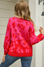 Load image into Gallery viewer, Woven Right Leopard Round Neck Dropped Shoulder Sweater