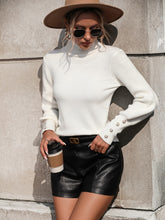 Load image into Gallery viewer, Mock Neck Ribbed Lantern Sleeve Pullover Sweater