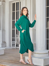 Load image into Gallery viewer, Collared Neck Long Sleeve Midi Shirt Dress