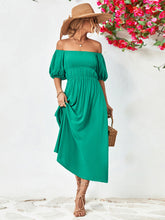 Load image into Gallery viewer, Off-Shoulder Balloon Sleeve Midi Dress