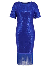 Load image into Gallery viewer, Tassel Sequin Short Sleeve Dress