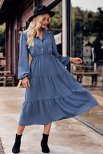 Load image into Gallery viewer, Collared Neck Long Sleeve Midi Dress
