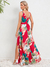 Load image into Gallery viewer, Slit Tied Printed Surplice Dress