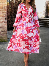 Load image into Gallery viewer, Printed V-Neck Long Sleeve Midi Dress